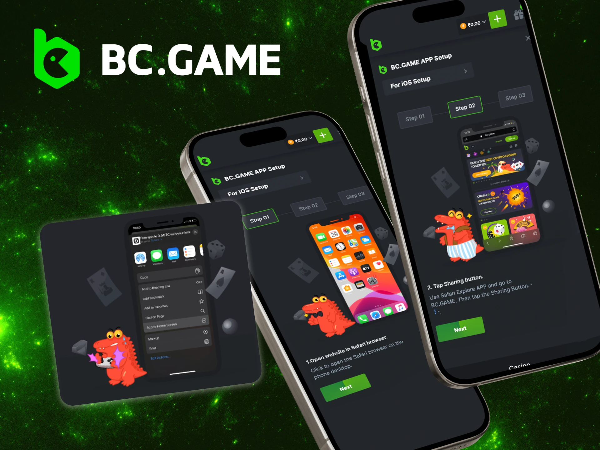 Instructions for downloading the BC Game app for IPhone and iPad.