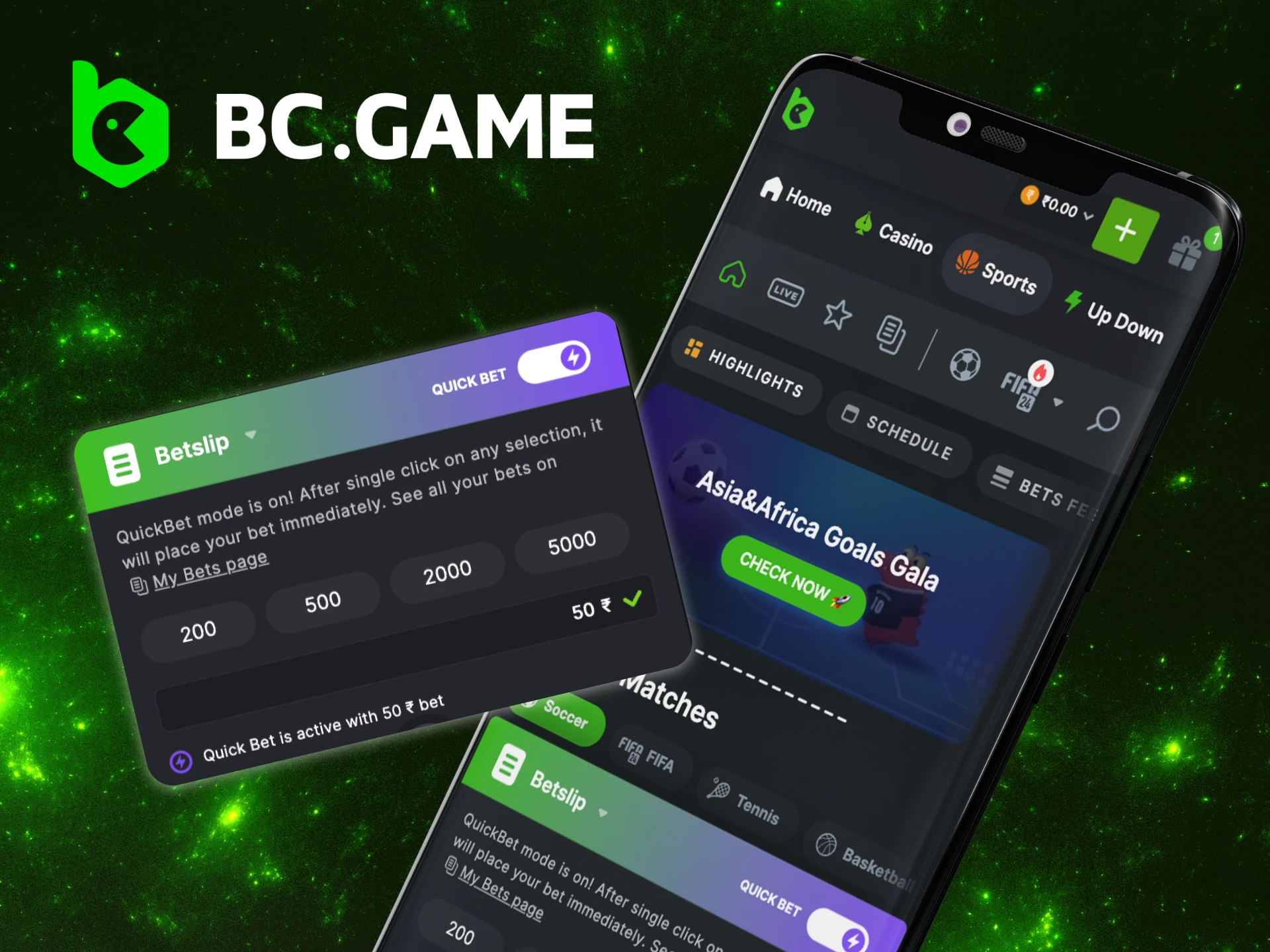 Instructions on how a user can place bets in the BC Game application.
