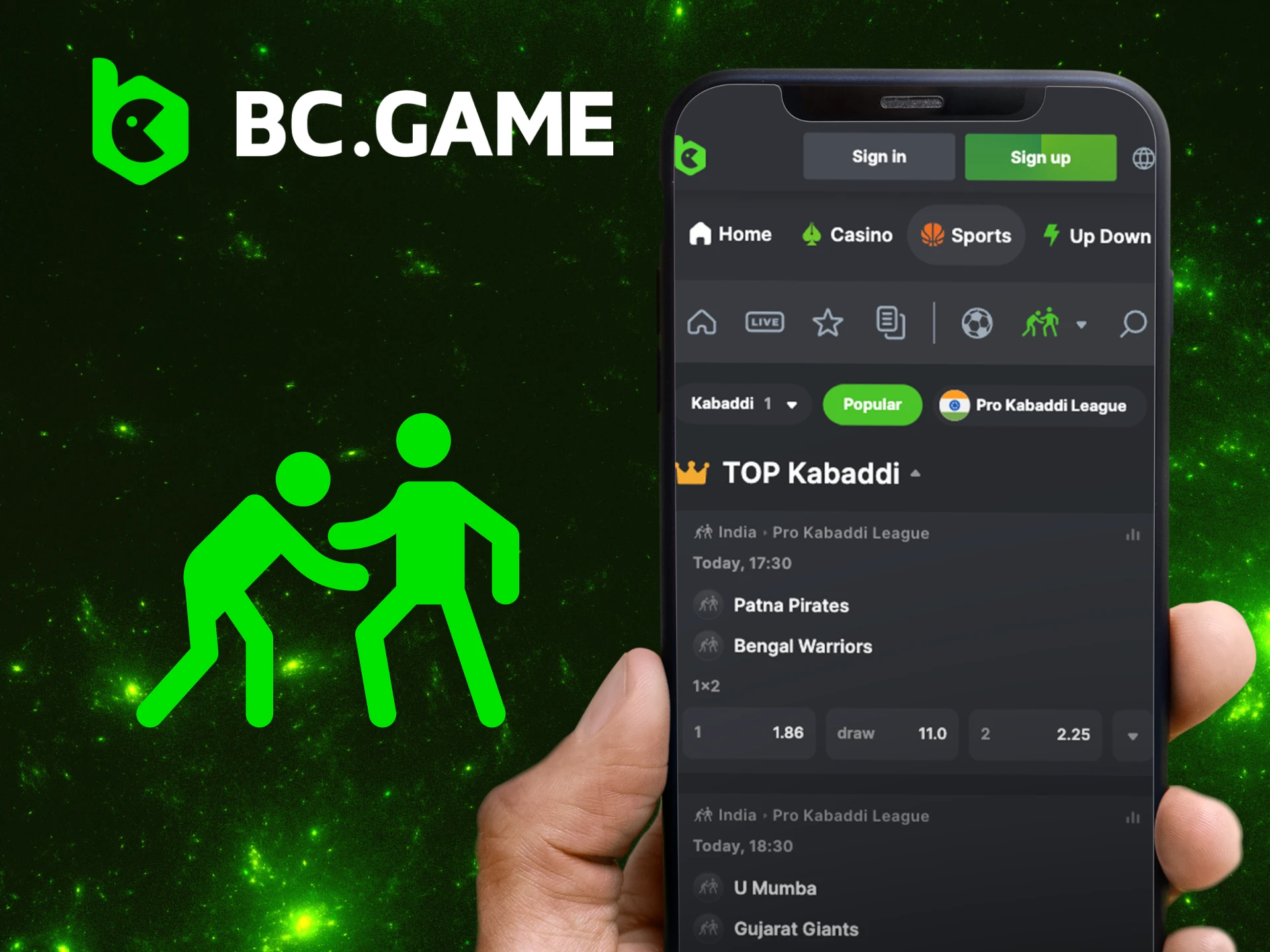 What are the most popular kabaddi events on the BC Game website.