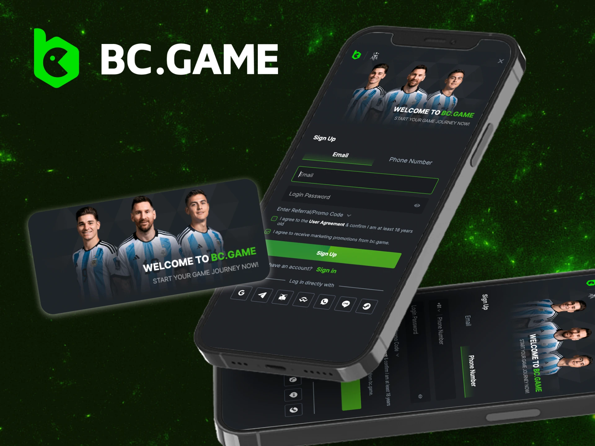You can sign up for BC Game via your mobile phone.