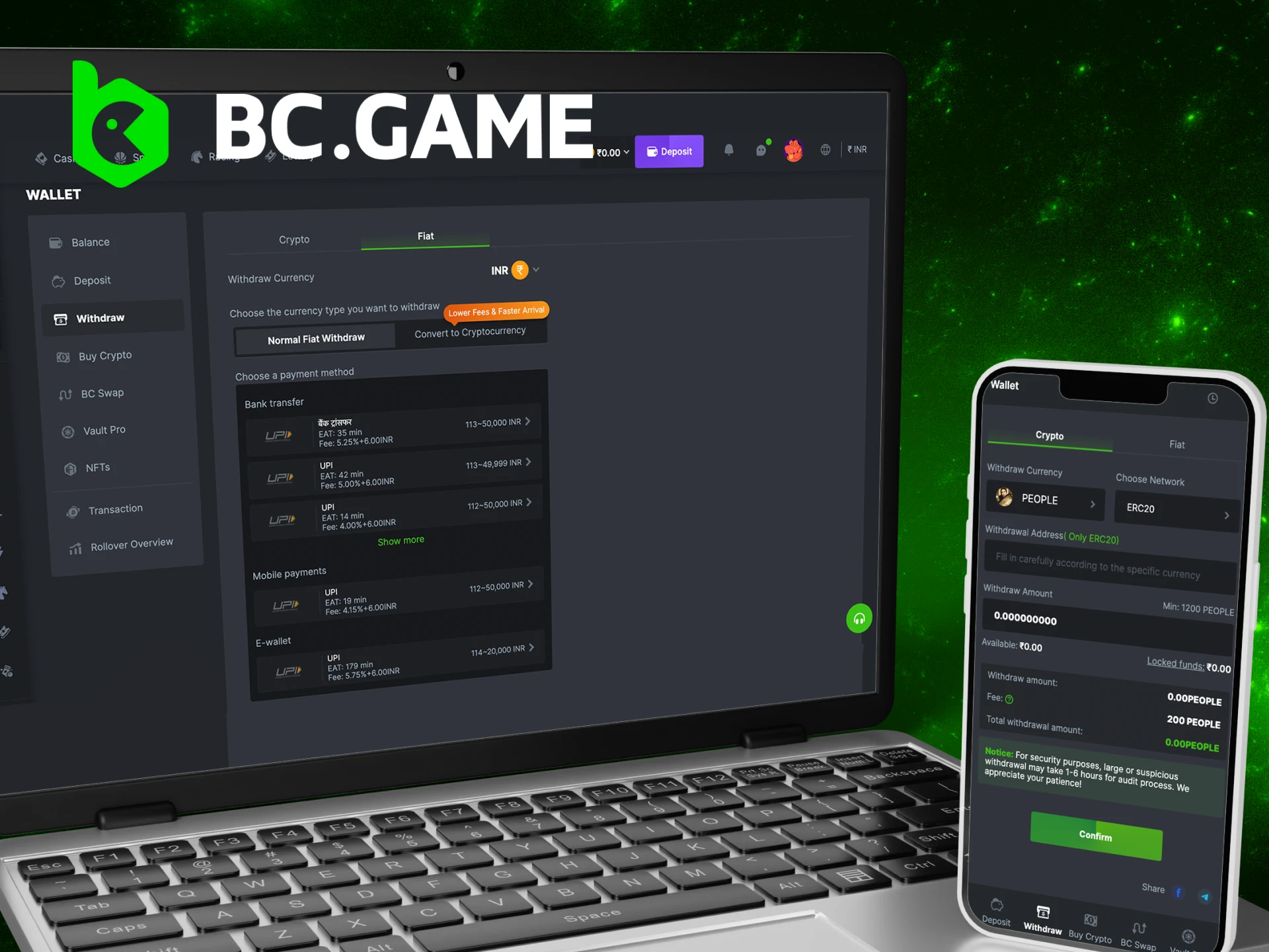How to withdraw bonus money on the BC Game website.