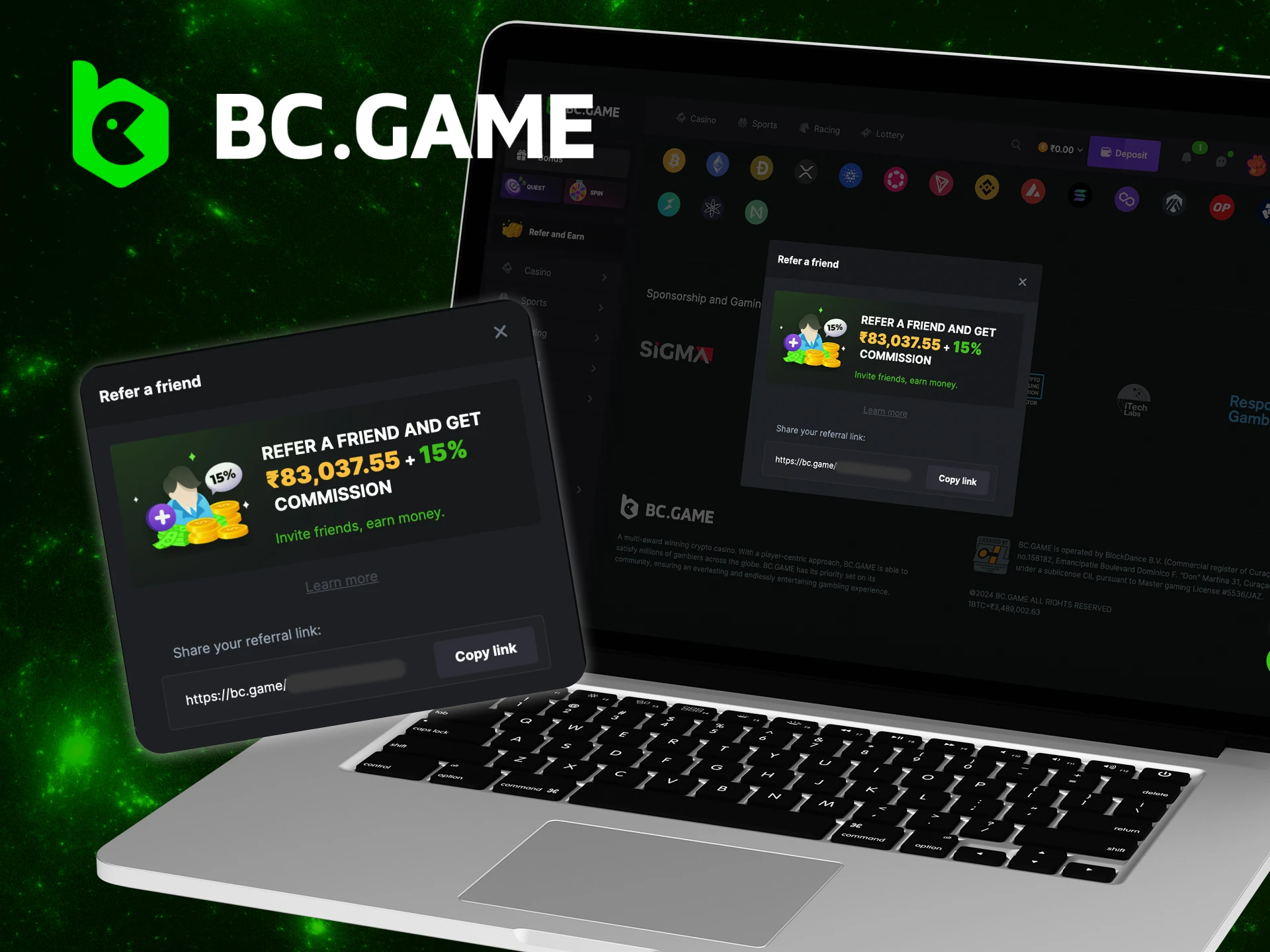 What will I get if I refer a friend using the BC Game referral link.