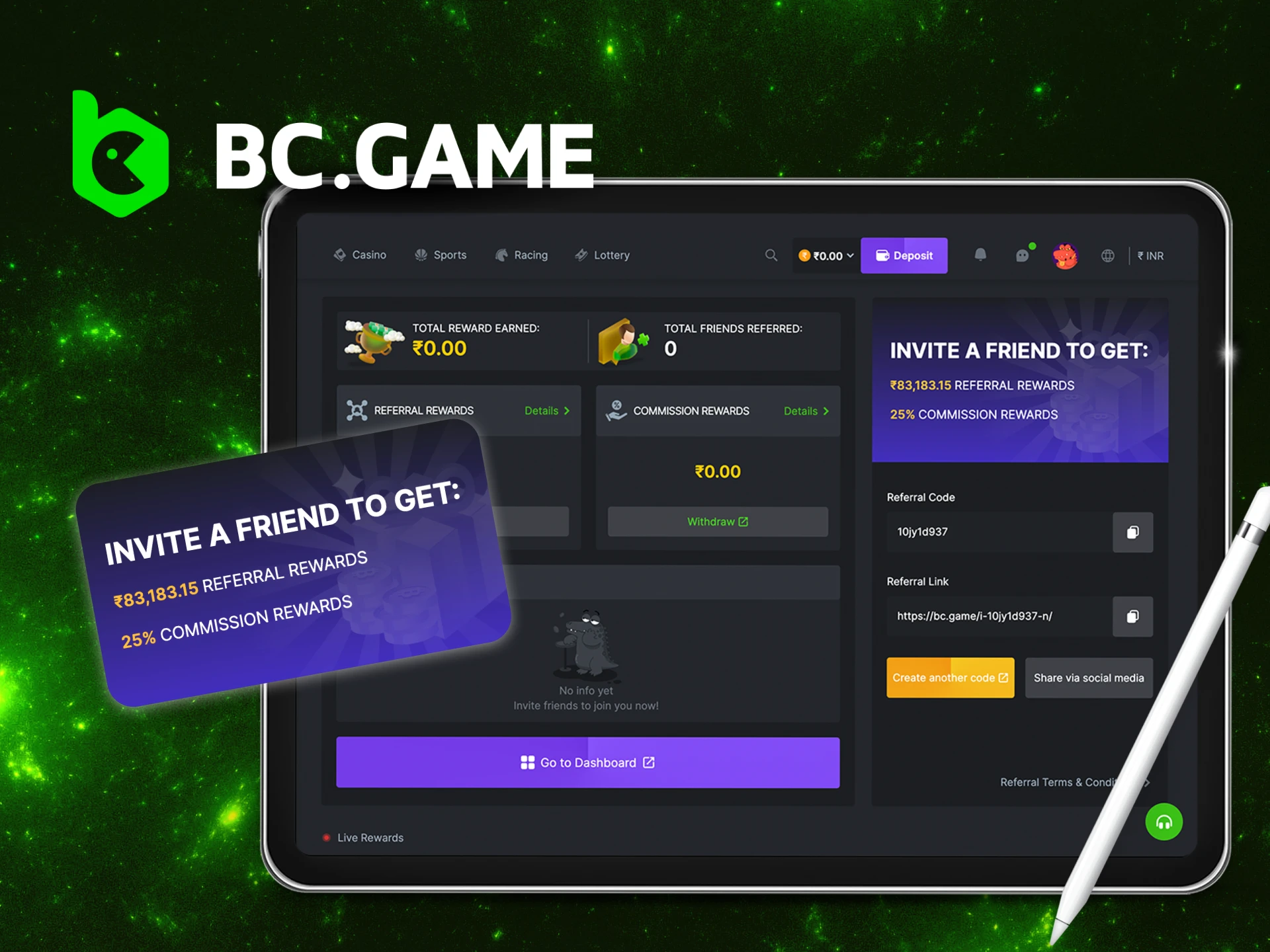 Join BC Game's affiliate program in India.