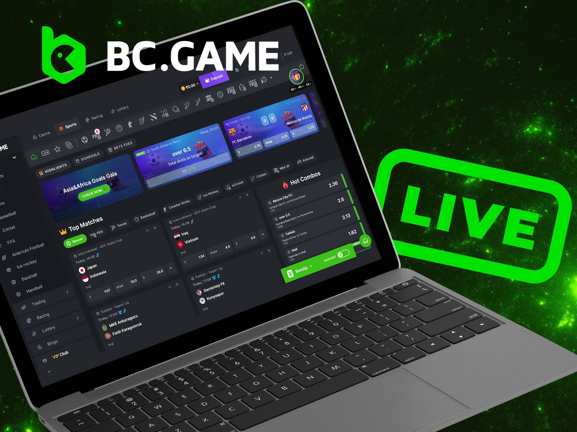 You can bet on sports in live mode.