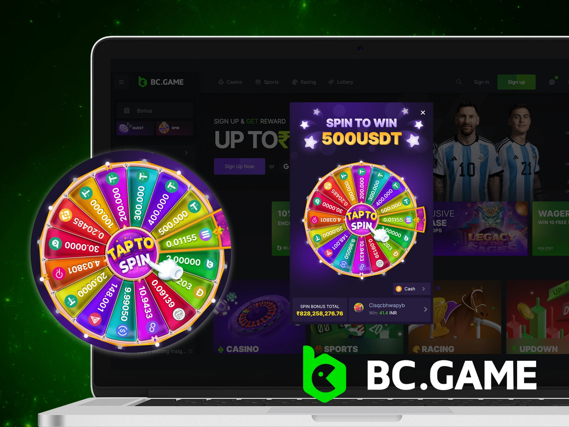 BC Game Lucky Spin bonus information.