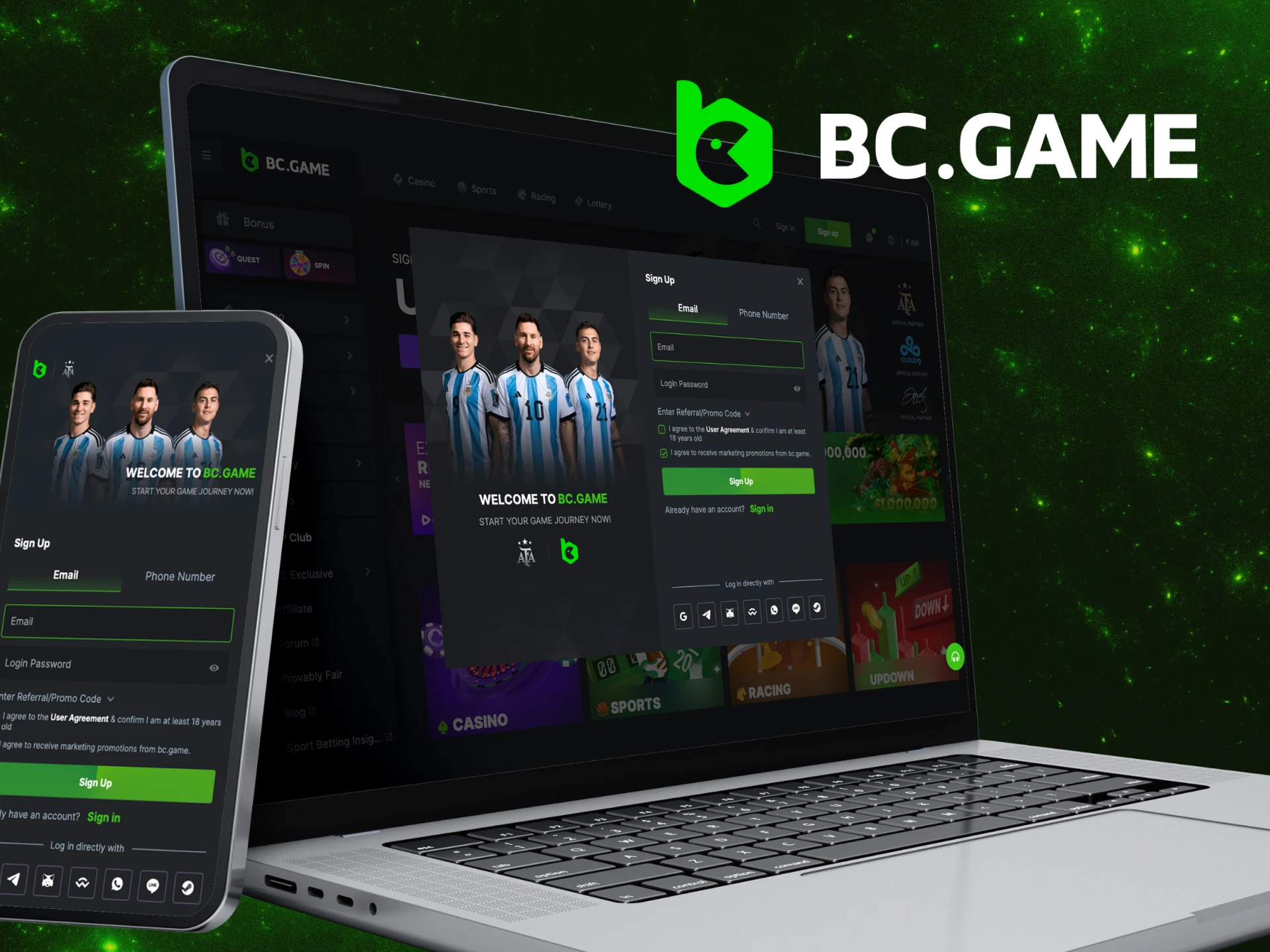 Register a new BC Game account in 5 minutes.