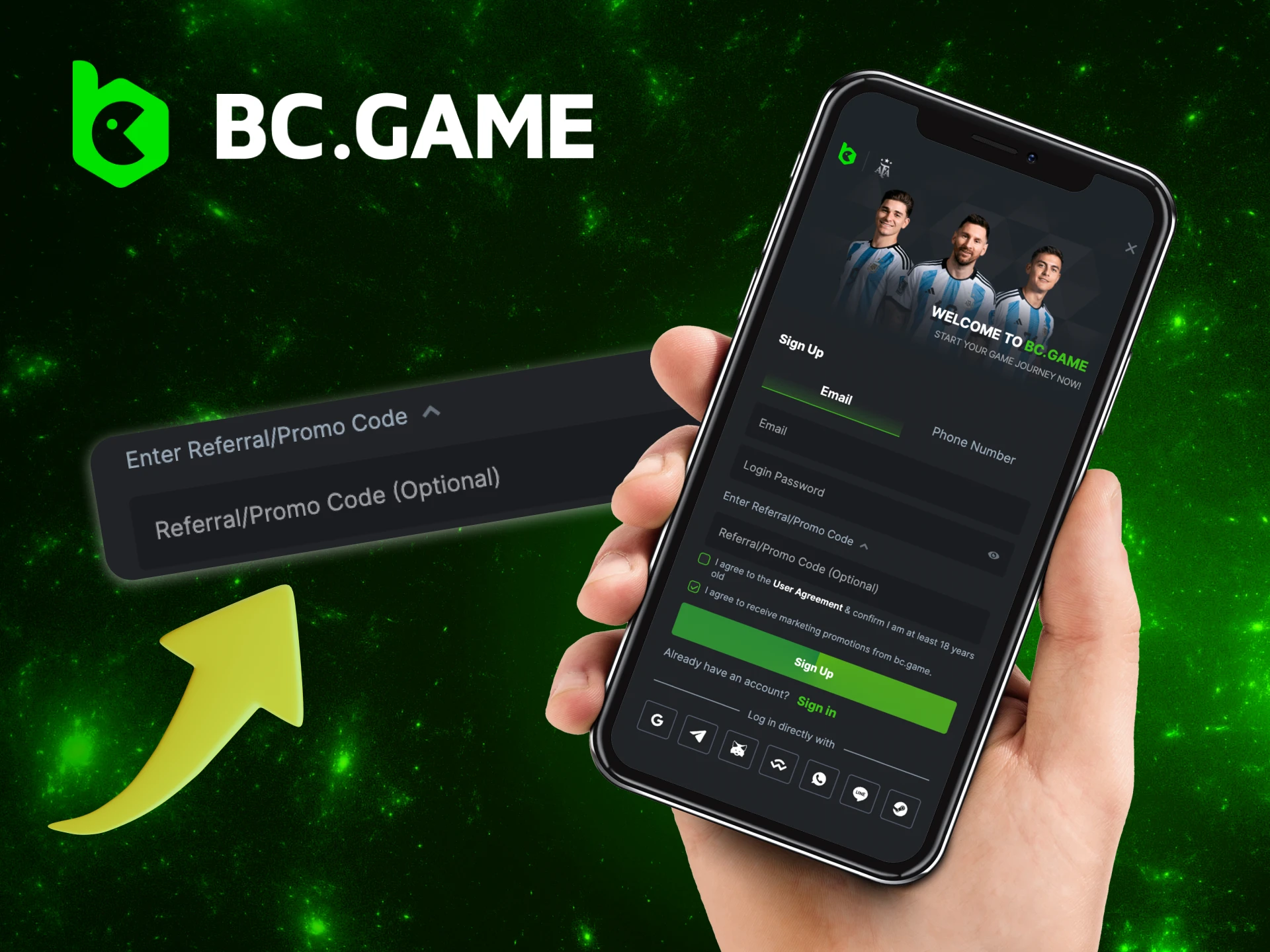 How to activate a bonus code on the BC Game website.