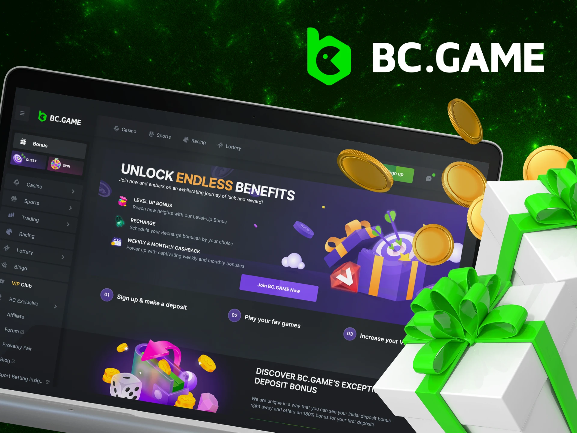 Are there bonuses for players when making their first deposit at the BC.Game online casino.