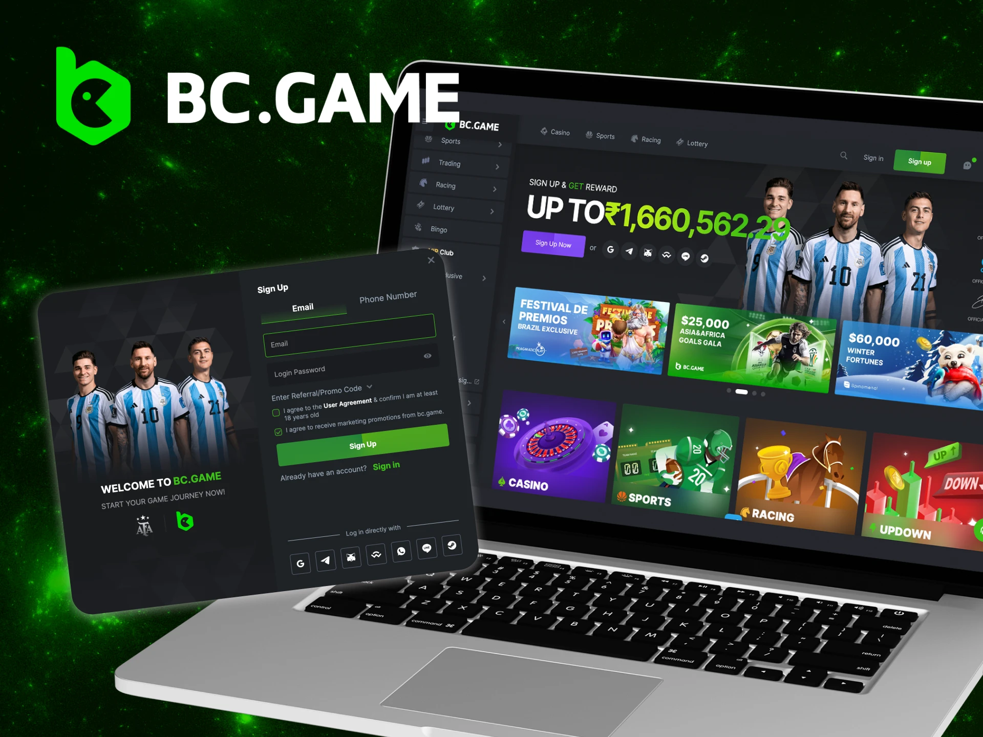 Instructions on how to register on the BC Game casino website.