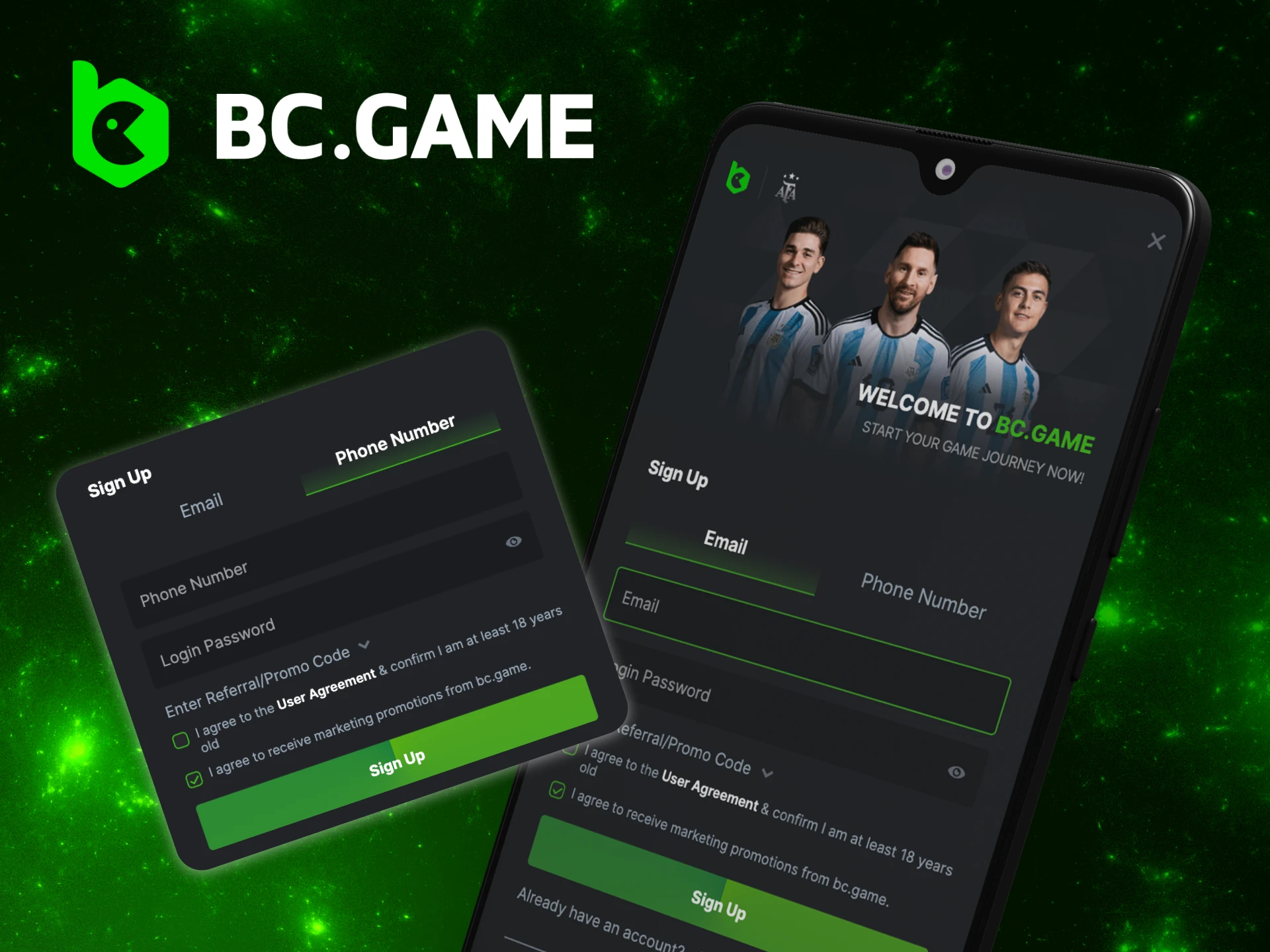 How to create an account in the BC Game casino mobile application.