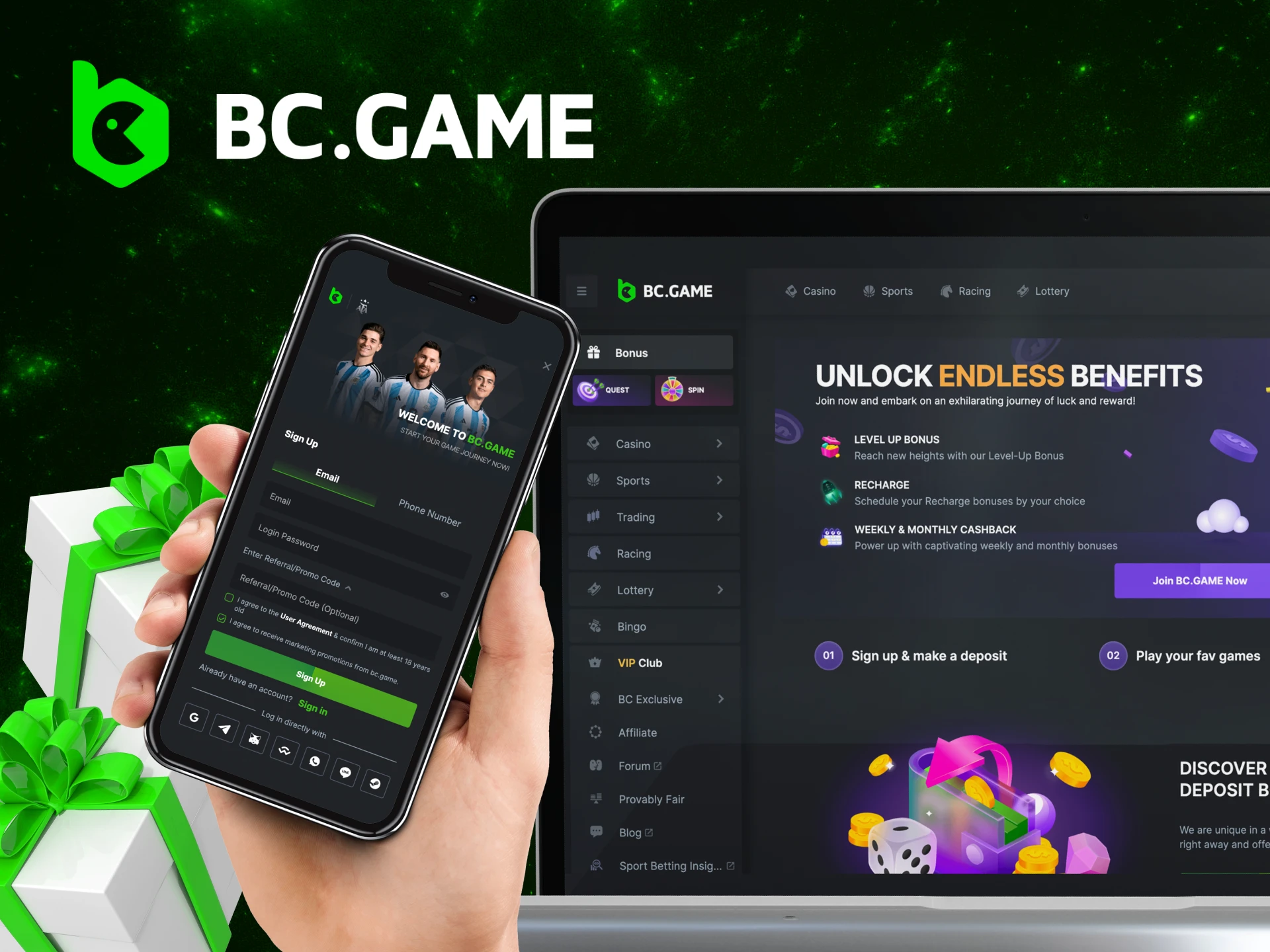 Is there any welcome bonus after registering on the BC Game casino website.