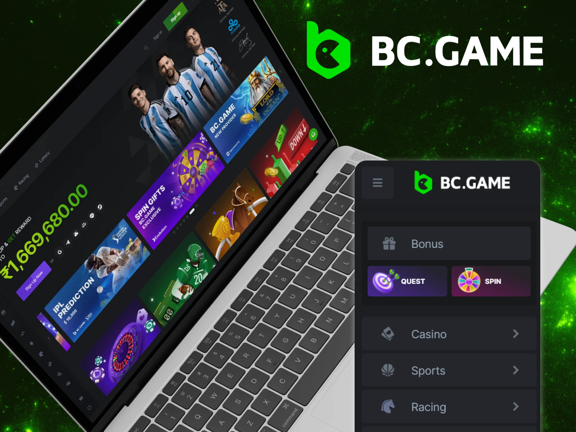 What does the interface of the BC Game online casino website look like.