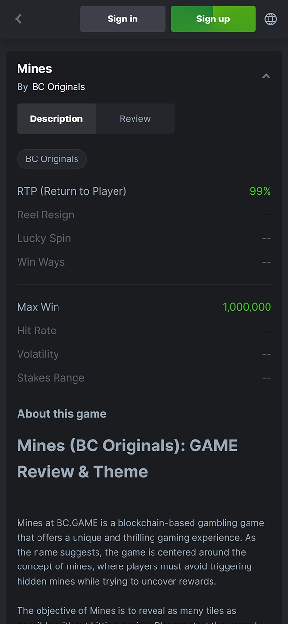 Read the description of the Mines game on the official BC Game website.