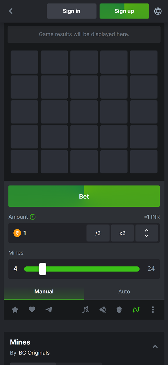 Top up your BC Game account and start opening cells in the Mines game.