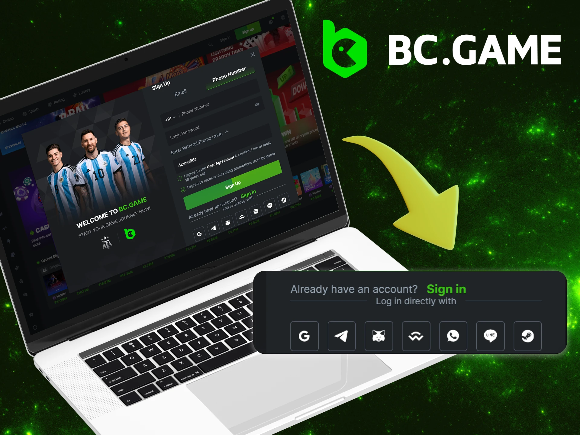 How can I register on the BC Game online casino website via social networks.