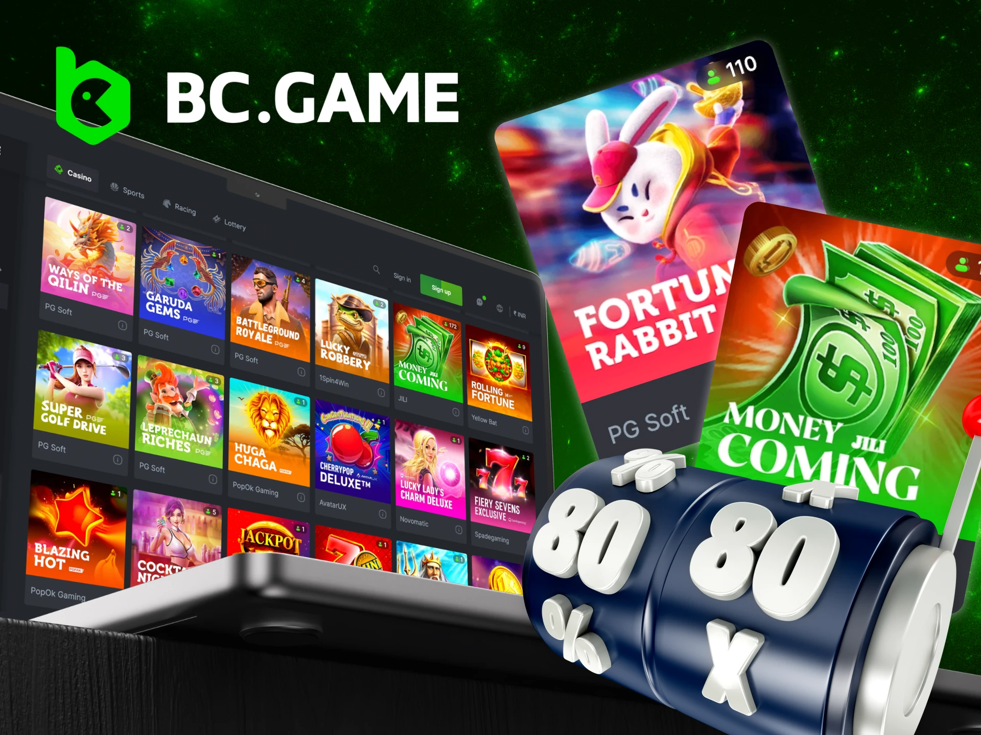 What popular slot games are available on the BC Game online casino website.