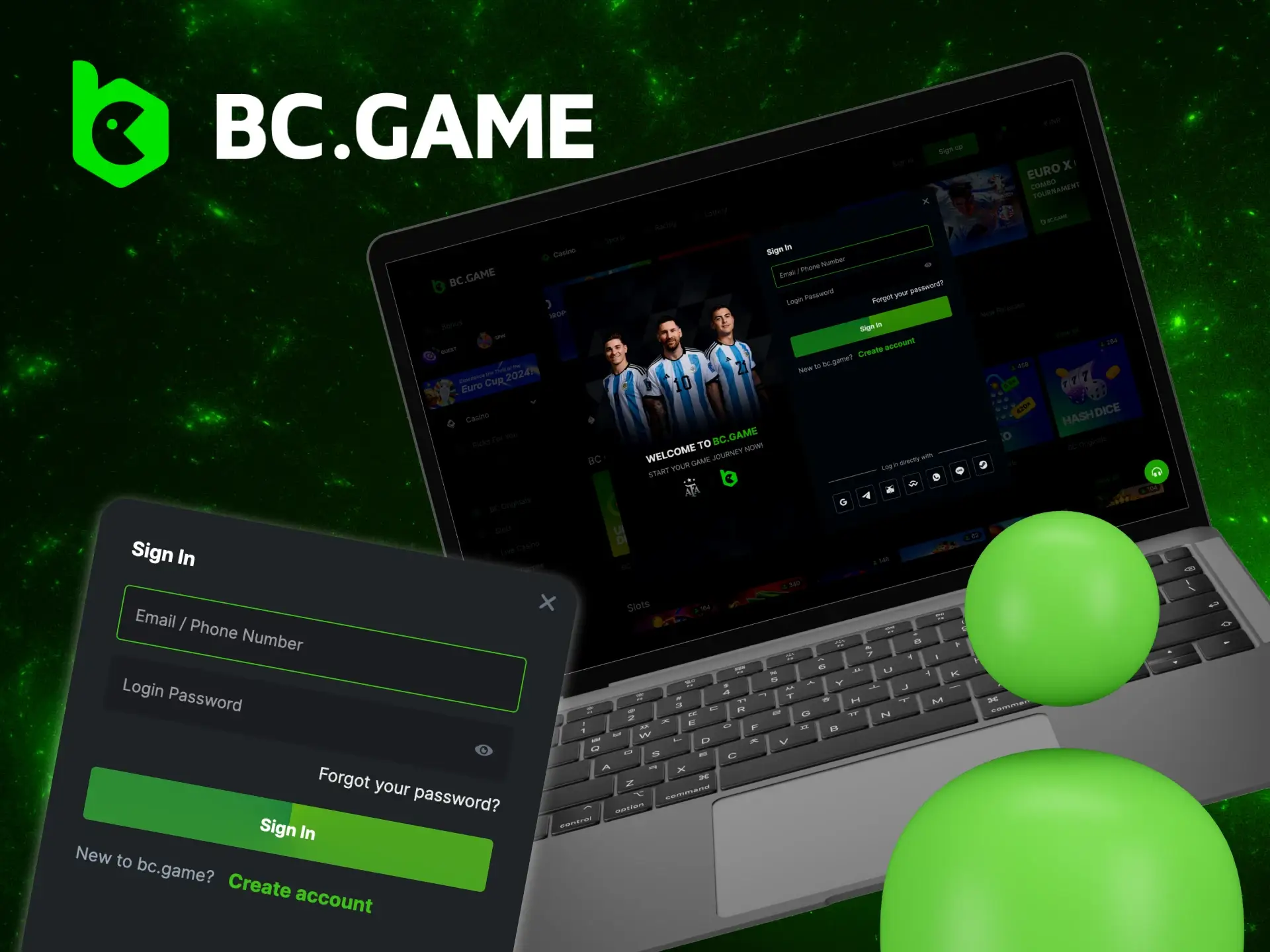 How can a player log in to the BC Game online casino website.