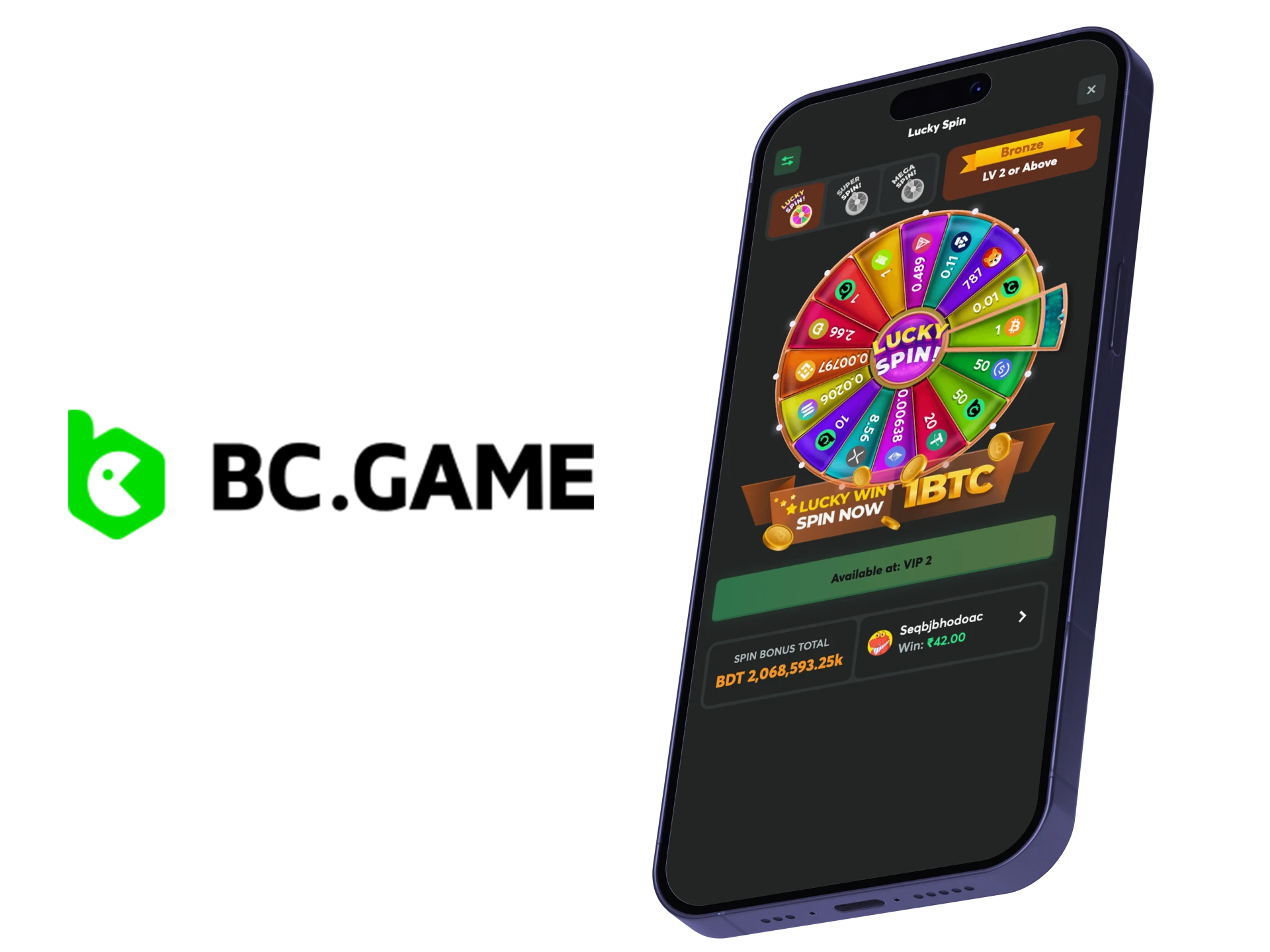 BC Game Lucky Spin bonus information.