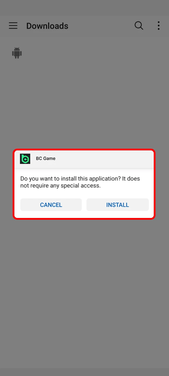 Click Install to complete the installation of the BC Game app.