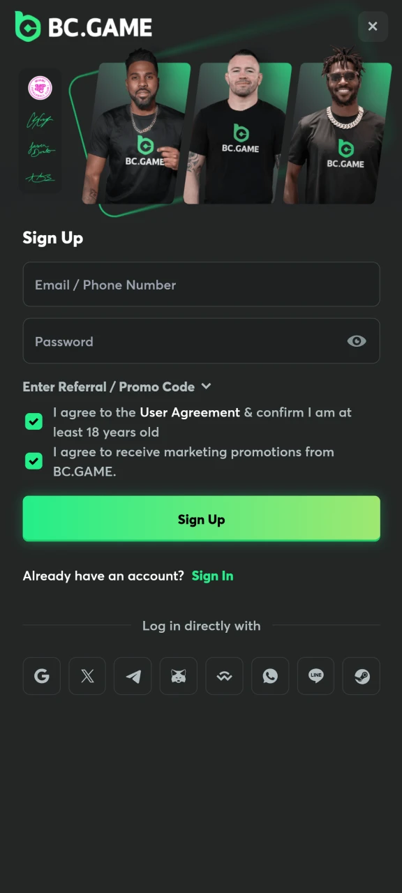 Register or log in to your BC Game account to start placing bets.