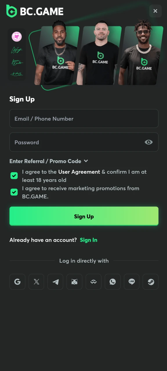 Register on the platform via the BC Game app for iOS.