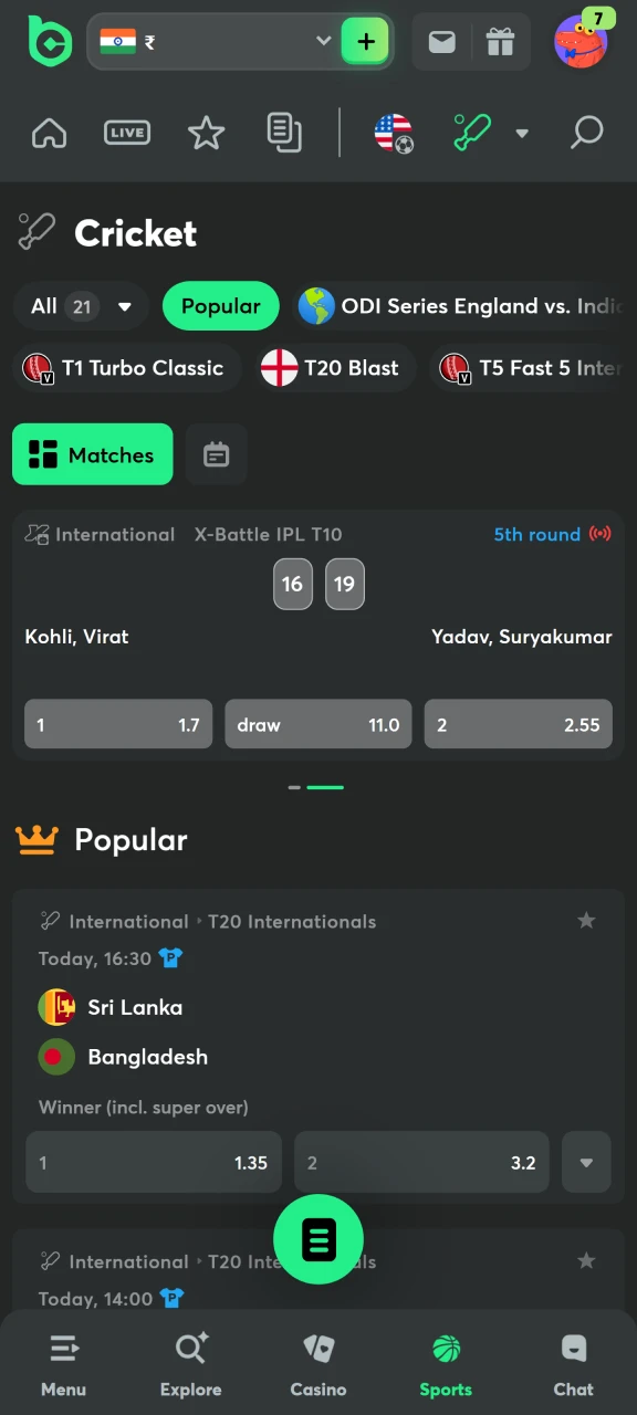 Select the sporting event you want to bet on at the BC Game bookmaker.