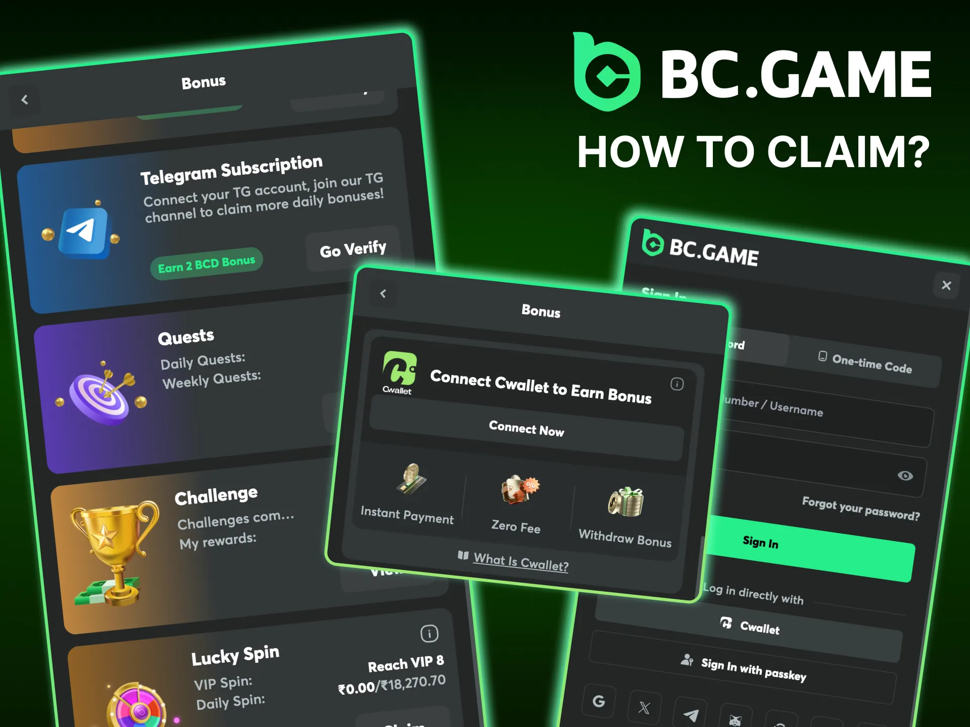 Instructions on how a user can use their BC Game bonuses.