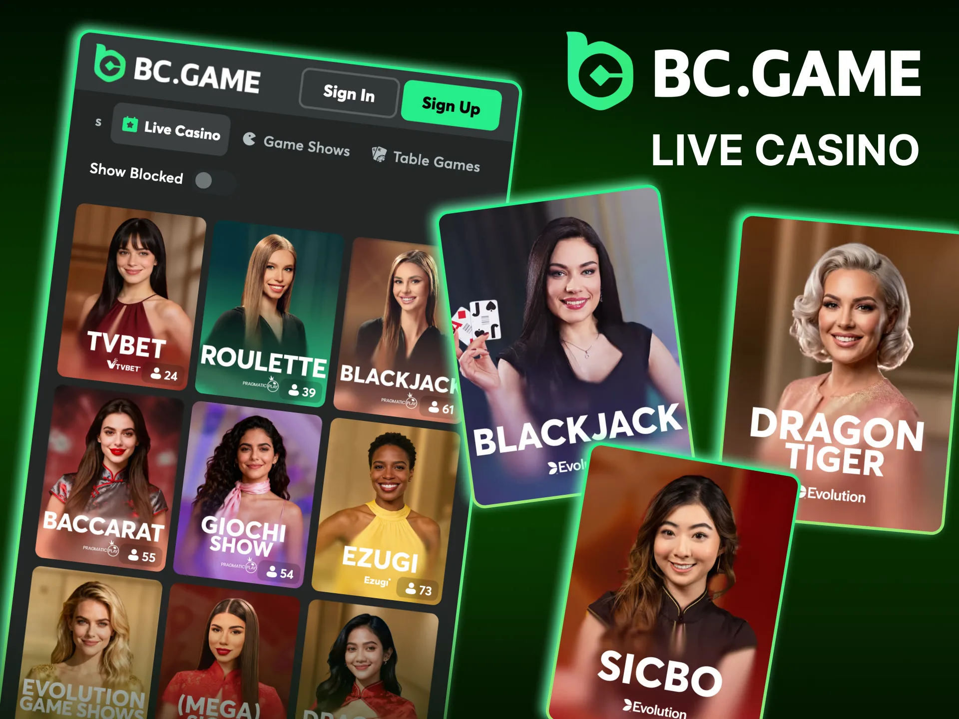 Play live dealer games online at BC Game.