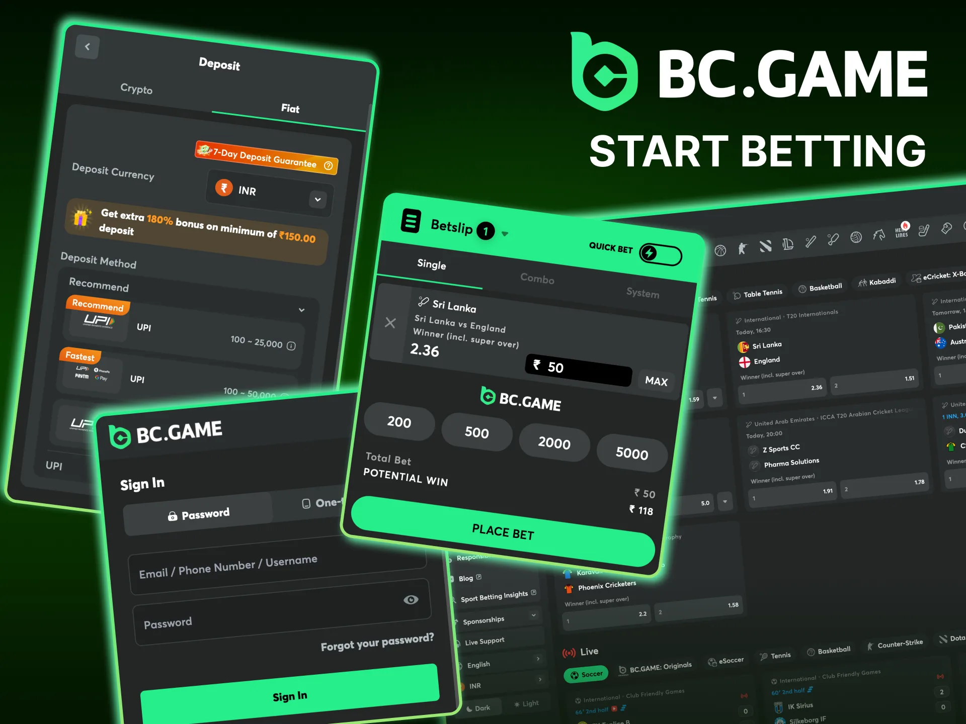 Instructions on how to place bets on the BC Game website.