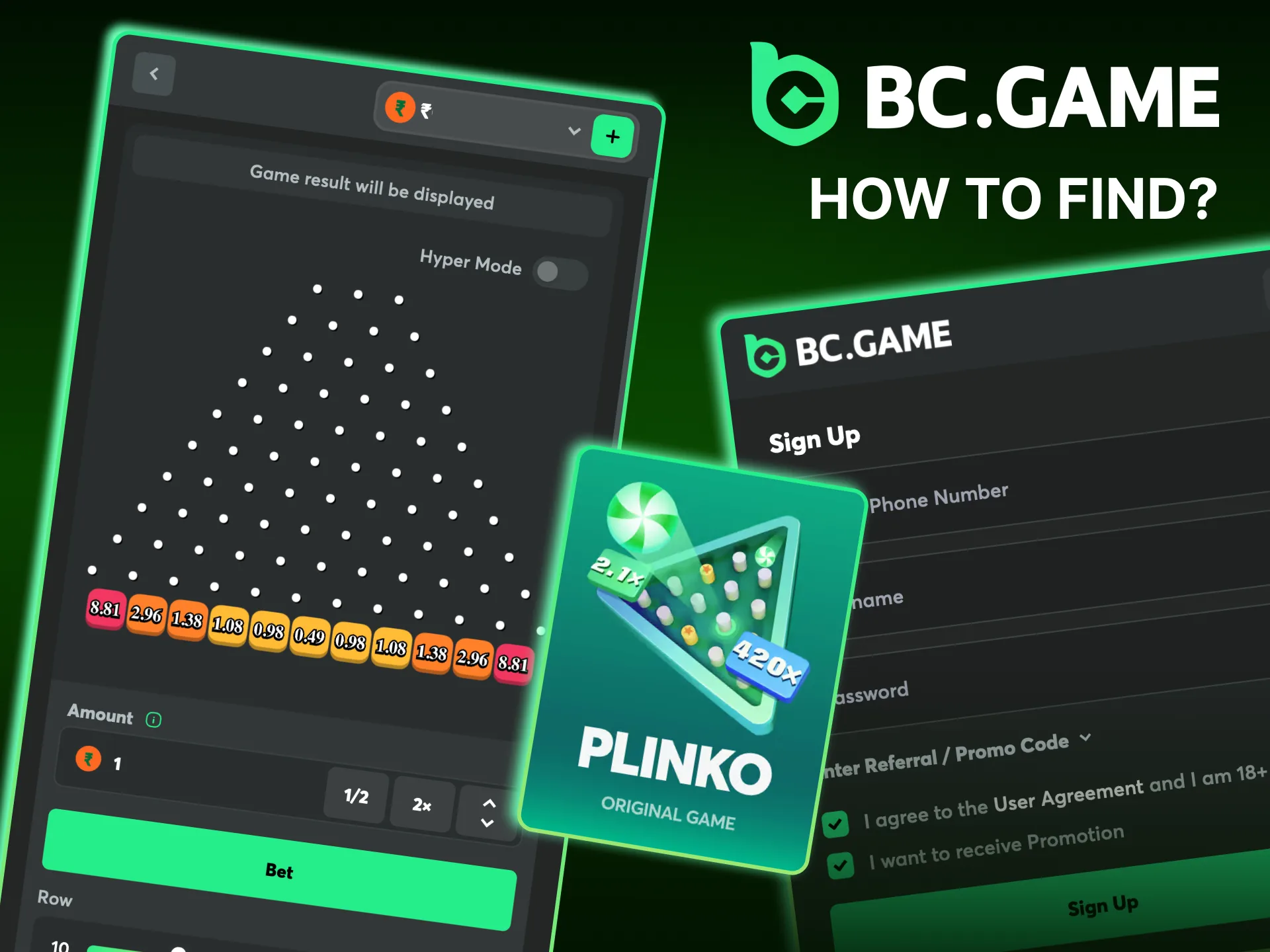 How to locate BC Game Plinko through the casino and Originals section.
