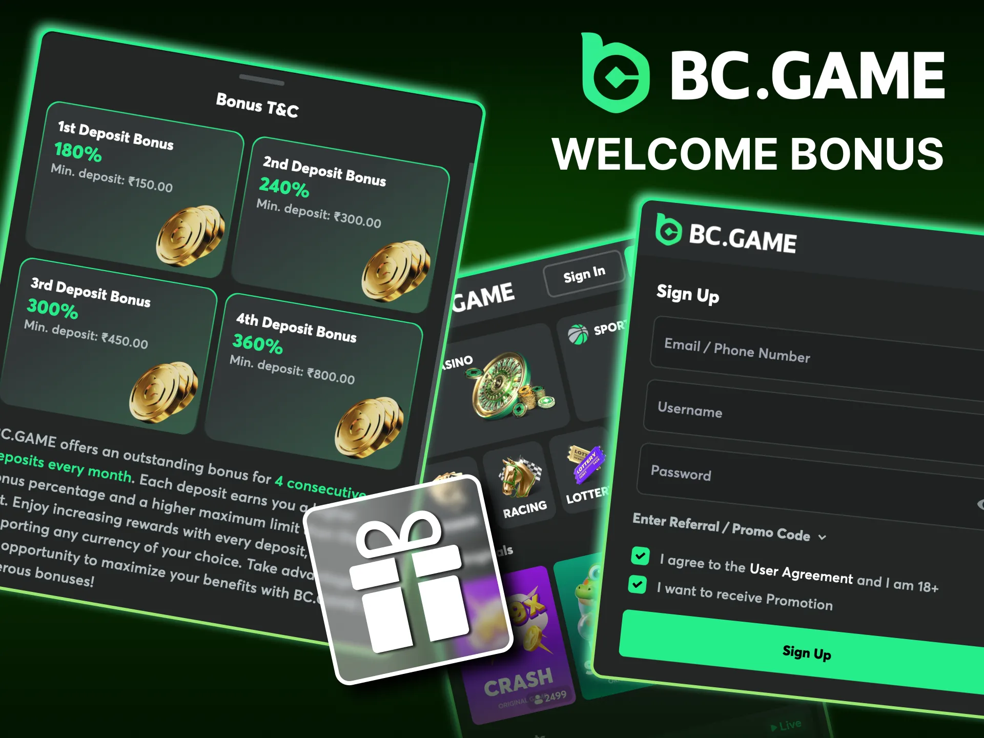 Is there any welcome bonus after registering on the BC Game casino website.