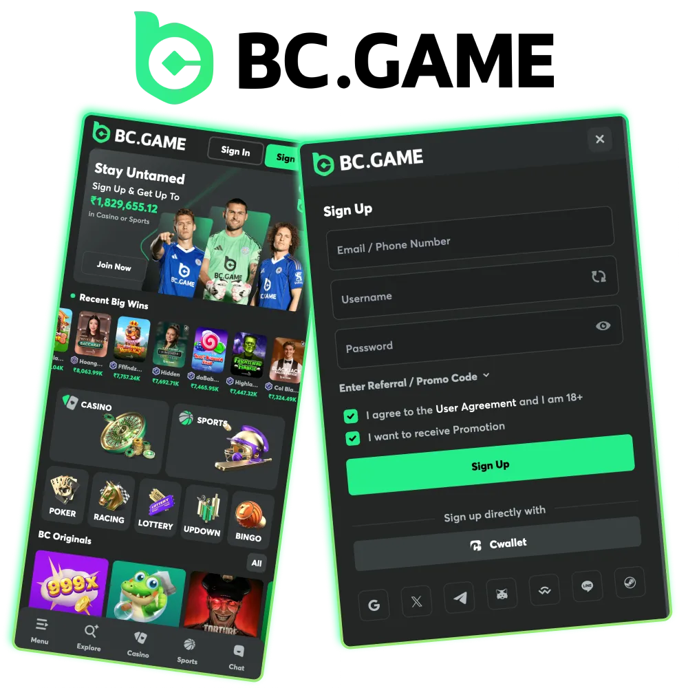 How to register and undergo verification on the BC Game casino website.