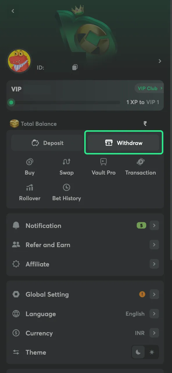 Go to the withdrawal section at BC Game.